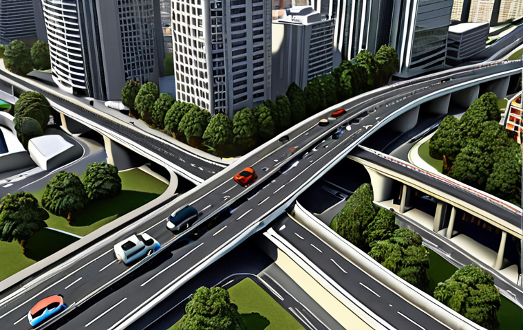 **Creating new roads to reduce traffic jams in a city.** (Focus: Urban planning, GIS data visualization showing traffic flow and proposed road construction.)