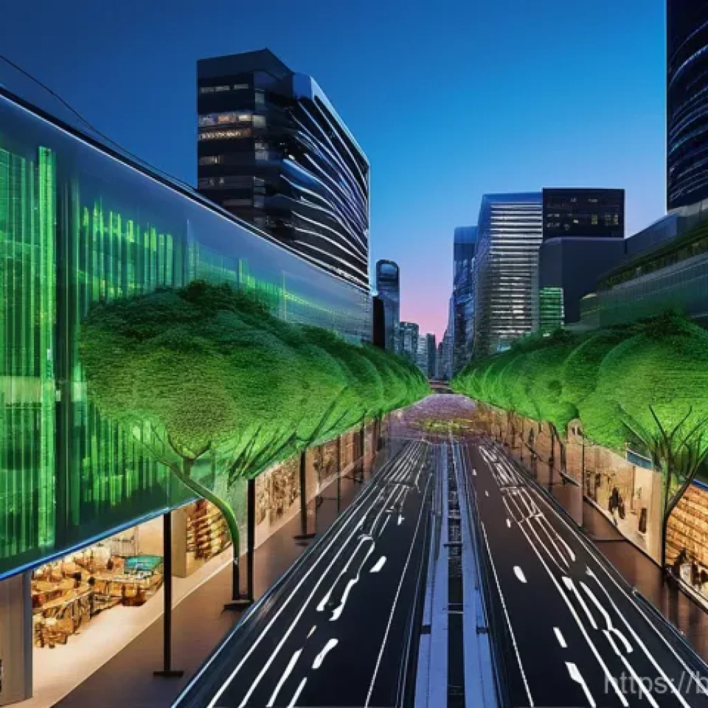 지리학적 분석을 위한 빅데이터 - **Prompt:** A vibrant, futuristic cityscape at dusk, viewed from a slightly elevated angle. The city...