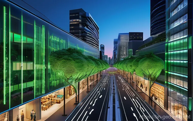 지리학적 분석을 위한 빅데이터 - **Prompt:** A vibrant, futuristic cityscape at dusk, viewed from a slightly elevated angle. The city...