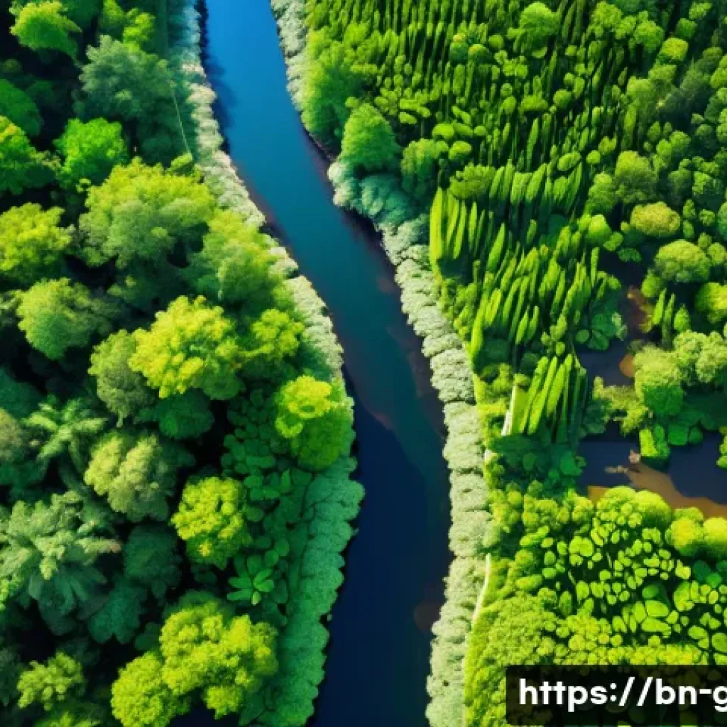 지리학 연구소 - A detailed aerial view of a lush forest landscape undergoing environmental changes, captured with hi...