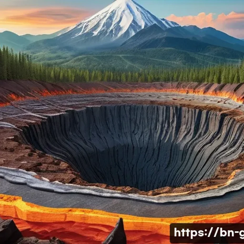 지리학 연구 발표 - A detailed cross-sectional illustration of the Earth showcasing its three main layers: the fiery iro...