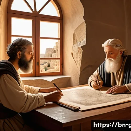 Home 33 지리학의 발전 과정 - A detailed ancient Greek cartographer’s workshop scene showing scholars like Herodotus and Pythagora...