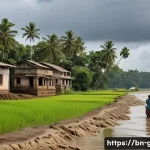 Home 20 기후 변화 대응을 위한 지리학 - A detailed coastal village scene in southern Bengal showing the impact of rising sea levels: traditi...