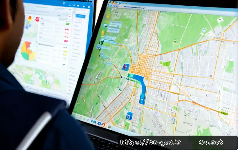 공간 분석 이론 - Photorealistic urban planning workspace illustrating spatial analysis theory, South Asian analyst st...